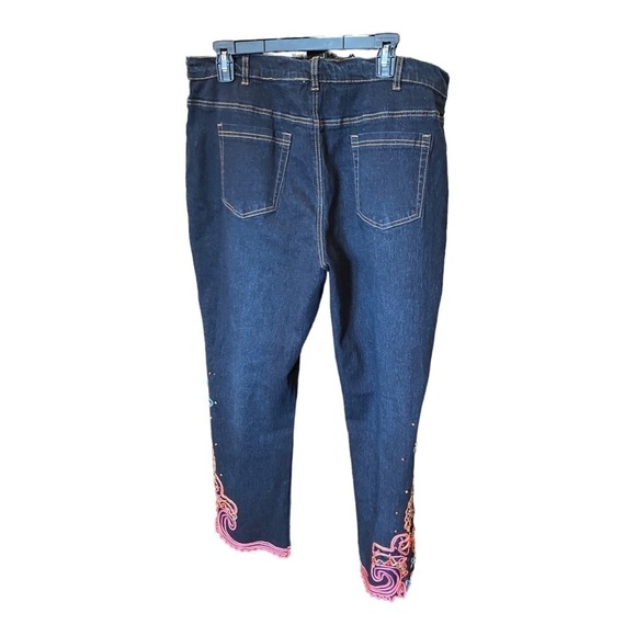 Dg2 Beaded Designed Leg Blue Jeans Ramie Cotton Blend High Rise Sz 18WP - Picture 11 of 11